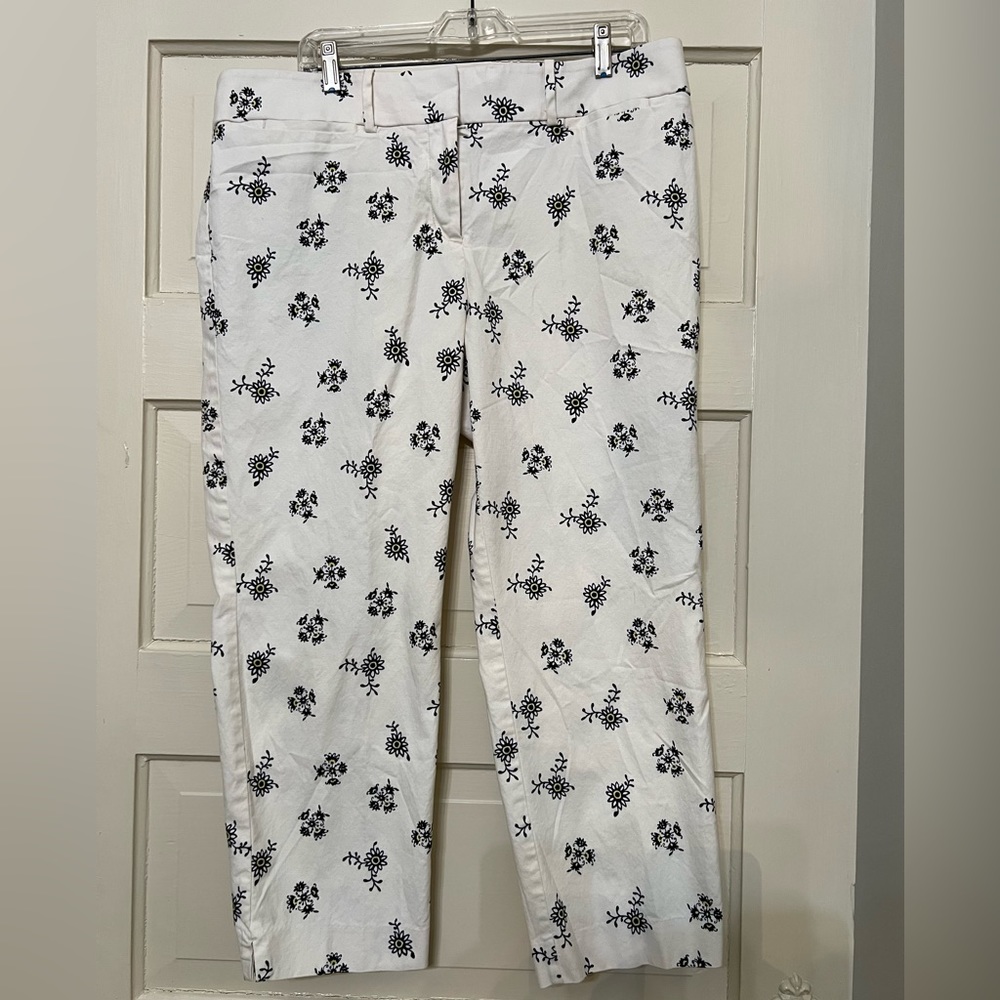 Ann Taylor LOFT Marissa Pant Size 14 Cream with black floral design